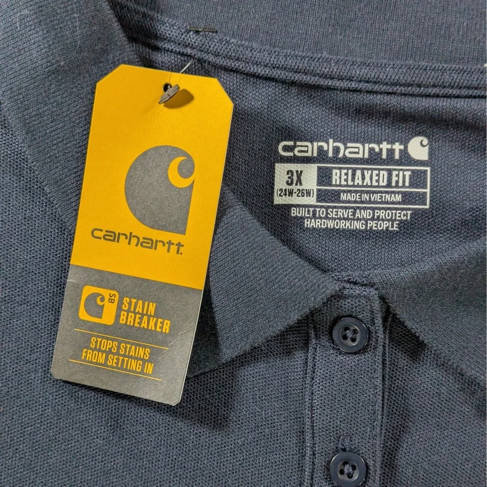 Carhartt Polo Shirt Womens 3X Navy Blue Short Sleeve Pocket Relaxed Fit 104229